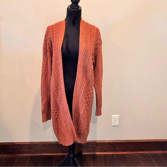 Nili Lotan x Target Open Front Cable Knit Cardigan Rusty Orange, Small - Picture 3 of 14